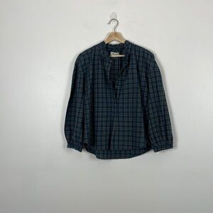 Madewell long pleasant sleeve 1/2 button closure plaid pullover top Size Medium
